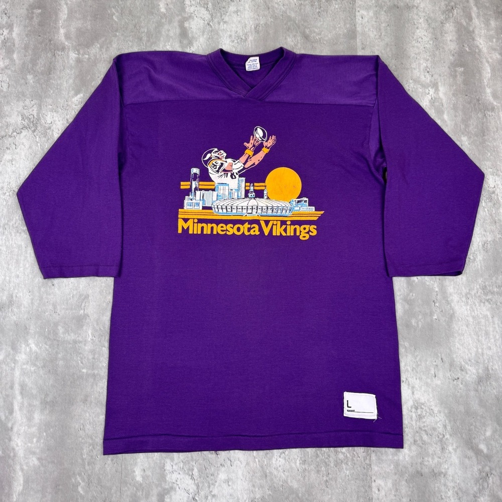 Vintage Minnesota Vikings T-Shirt Mens Large Purple NFL Football Jersey 70s USA